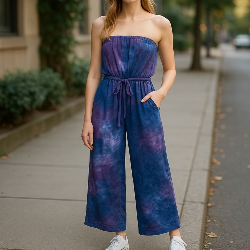 Cosmic Beauty‎ Tie Dye Strapless Romper Wide Leg Jumpsuit 2X